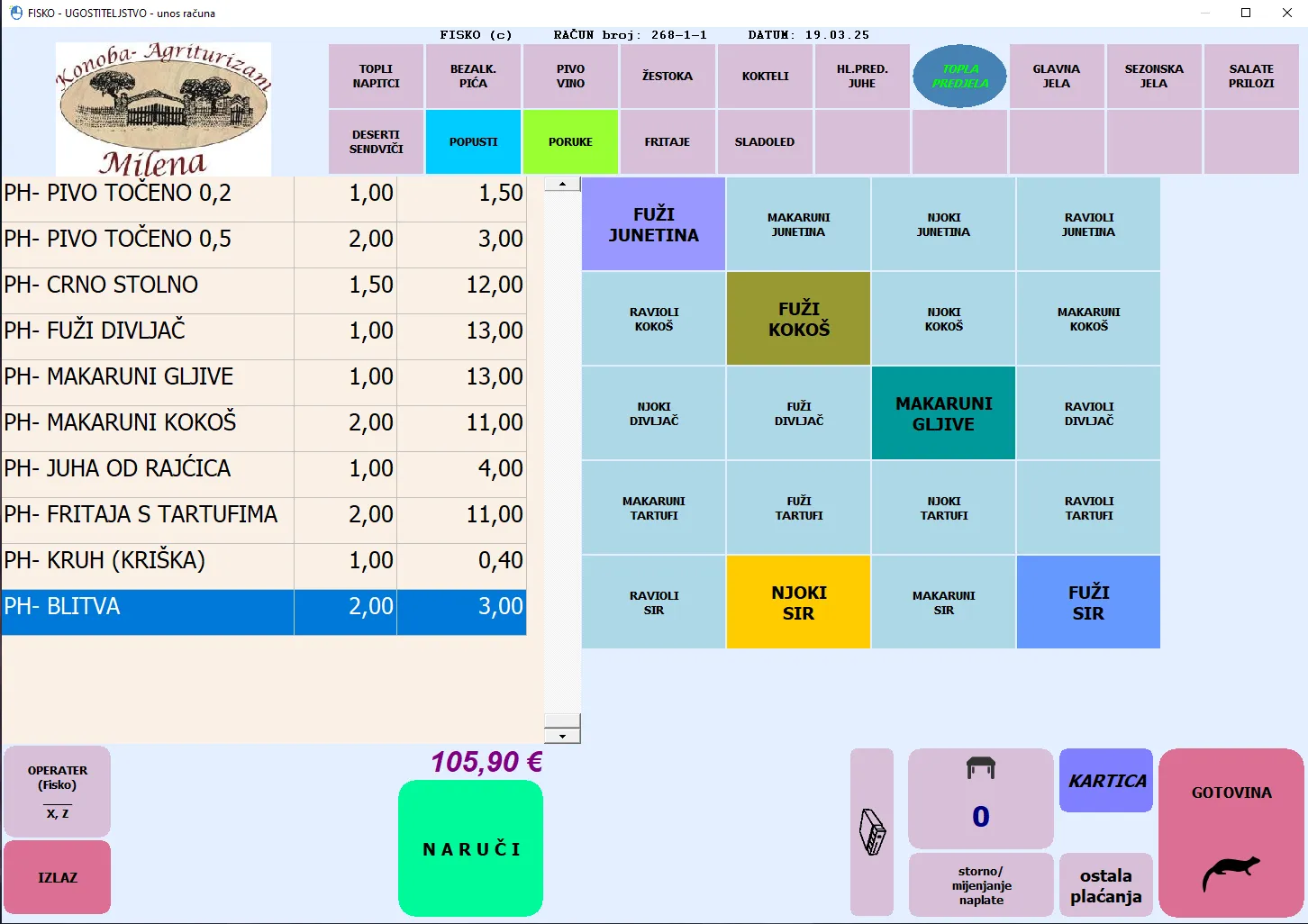 POS kasa za ugostiteljstvo