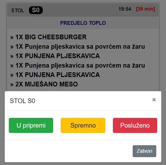 Slanje obavijesti konobarima kada je jelo spremno