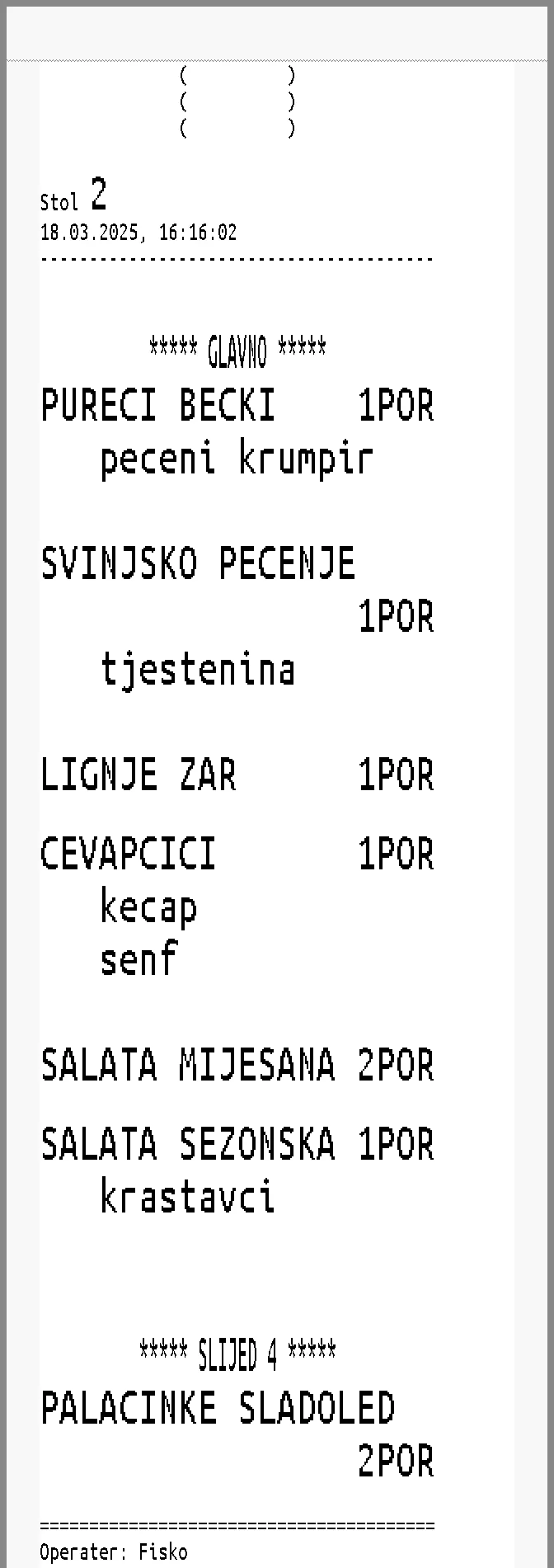 Ispis narudžbe na POS printer